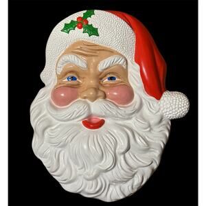 Vintage handmade ceramic Santa Claus face wall hanging. VERY NICE! 1978